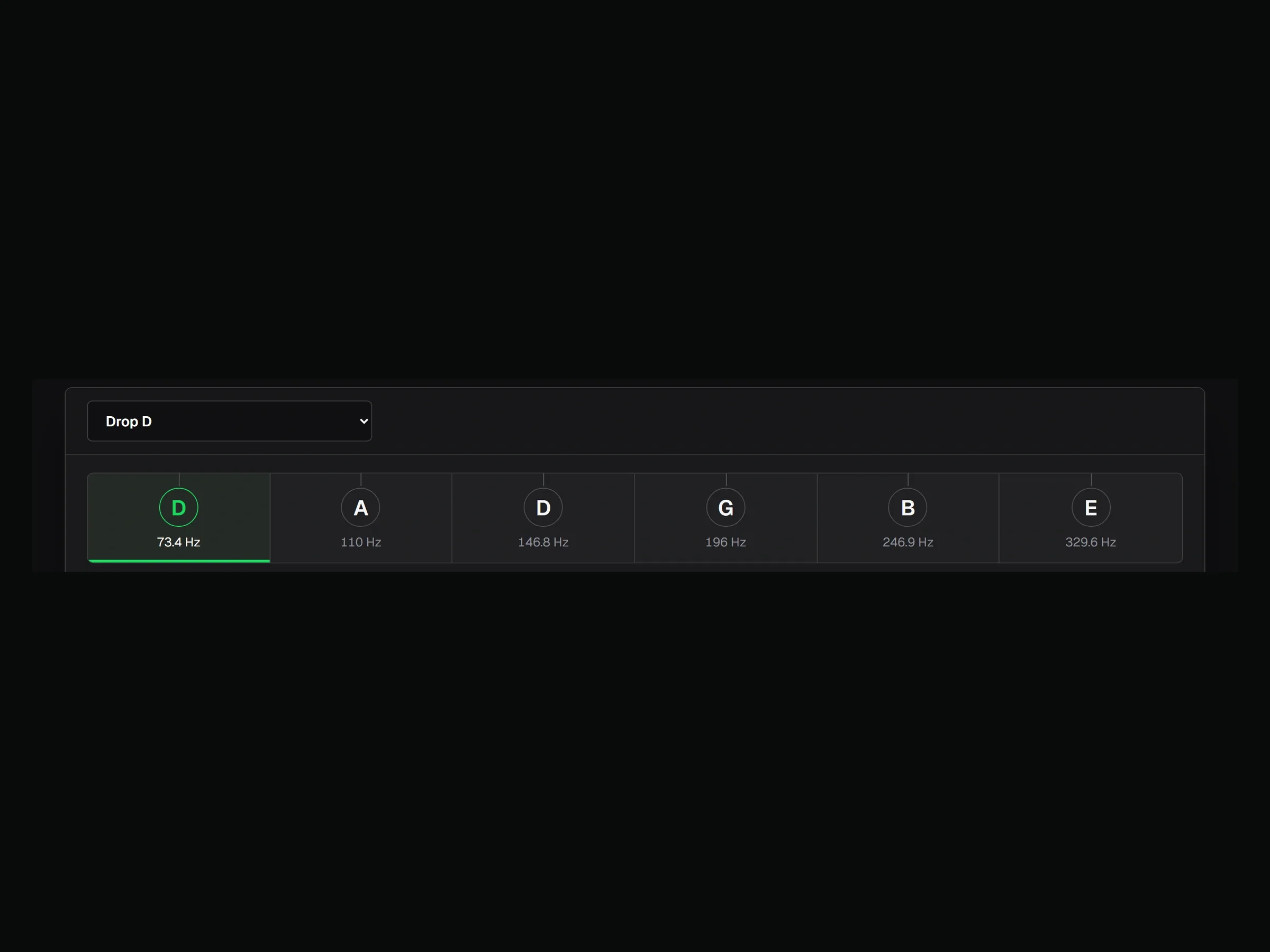 Guitar Tuner set to Drop D with D A D G B E string targets
