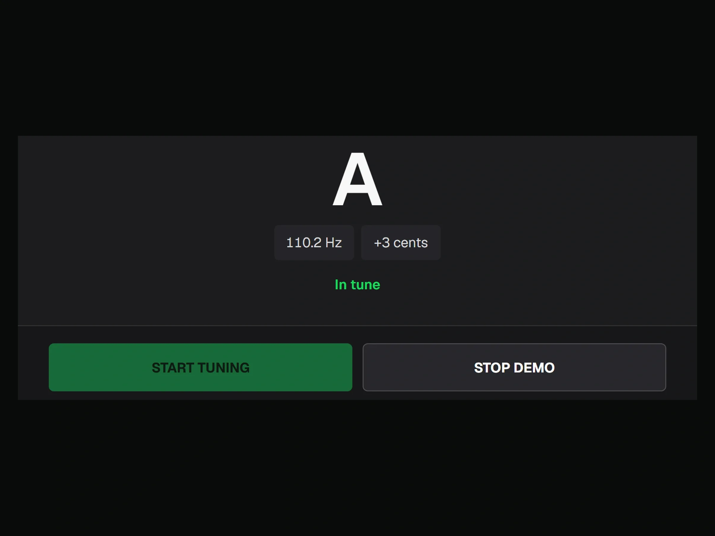 Guitar Tuner playing the A2 reference note at 110.2 Hz and plus 3 cents