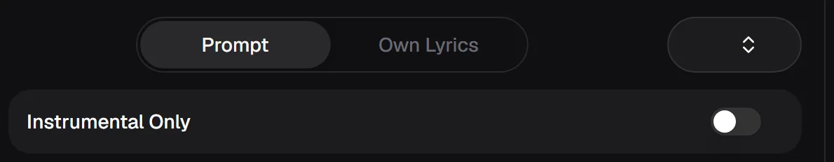 Prompt and Own Lyrics tabs with the Instrumental Only switch